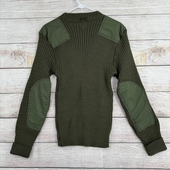 Vintage SEBO Knitwear Army Wool Commando Military Sweater Mens 40 Green Rib Knit - Picture 2 of 12